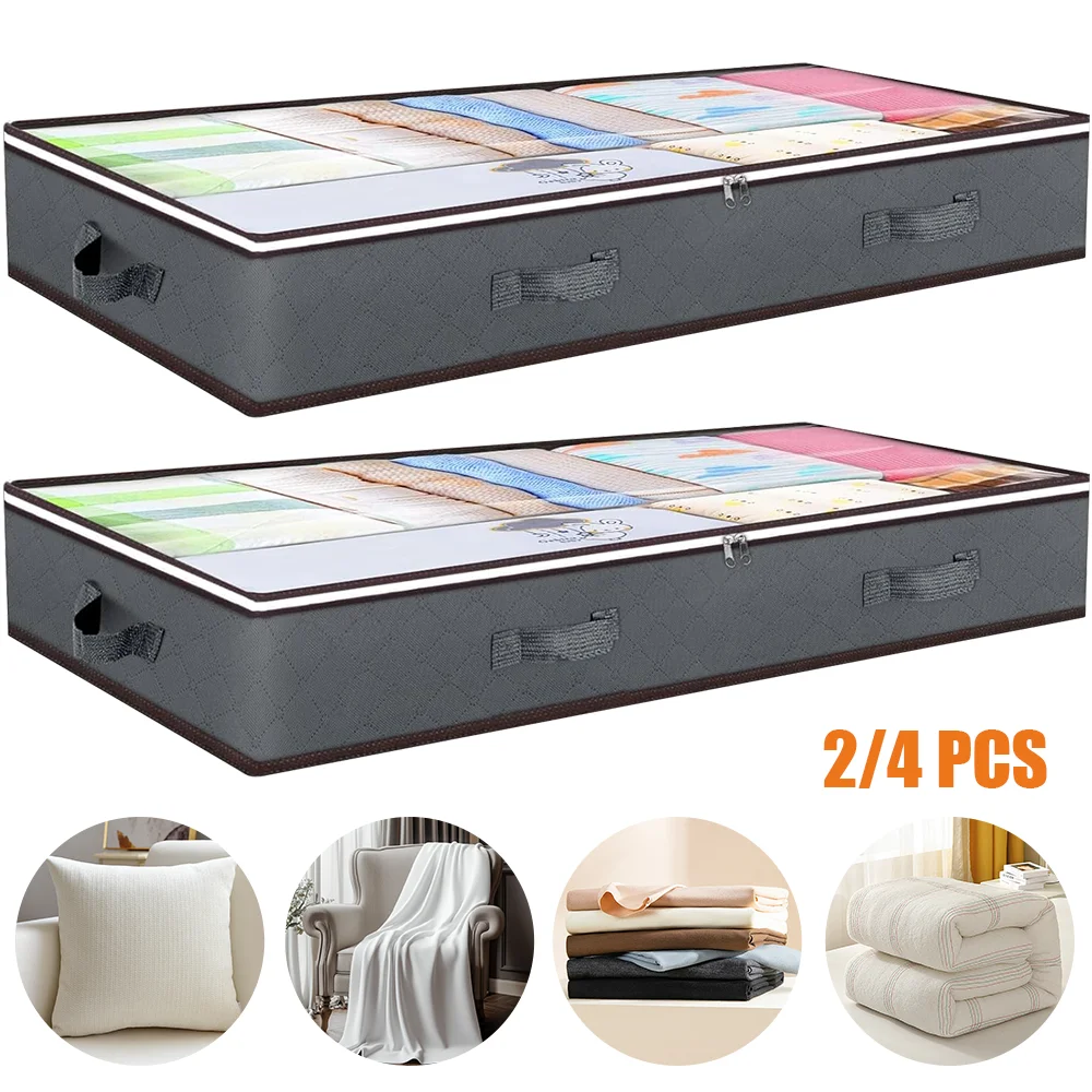 2-teilige/4-teilige Unterbett-Aufbewahrungstasche, tragbar, faltbar, staub- und feuchtigkeitsbeständig, für den Bettrahmen, Haushalts-Aufbewahrungstasche mit großem Fassungsvermögen