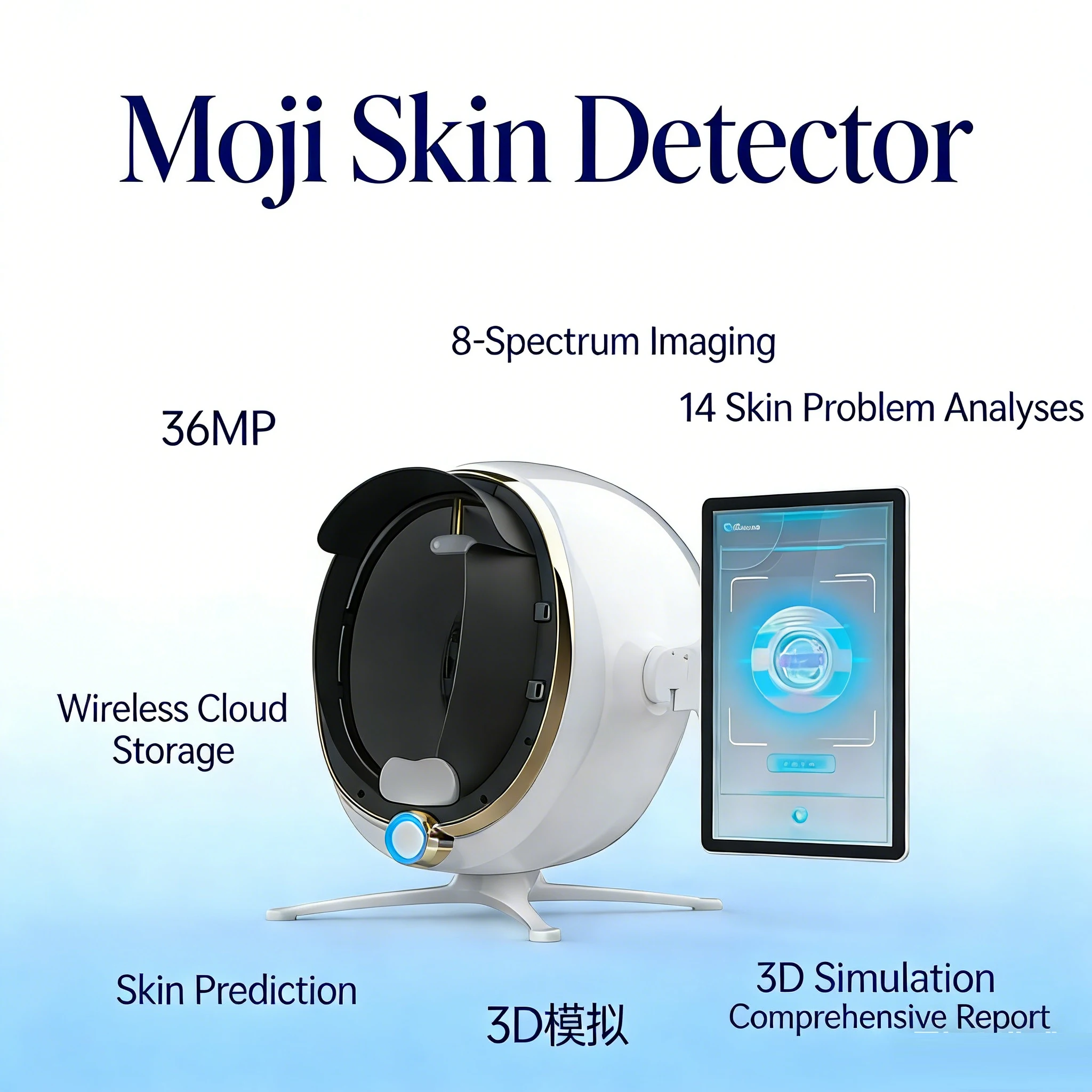 

Интеллектуальный детектор кожи Moji AI, коммерческое волшебное зеркало для лица, УФ-слой, анализатор спектра влаги для салонов красоты