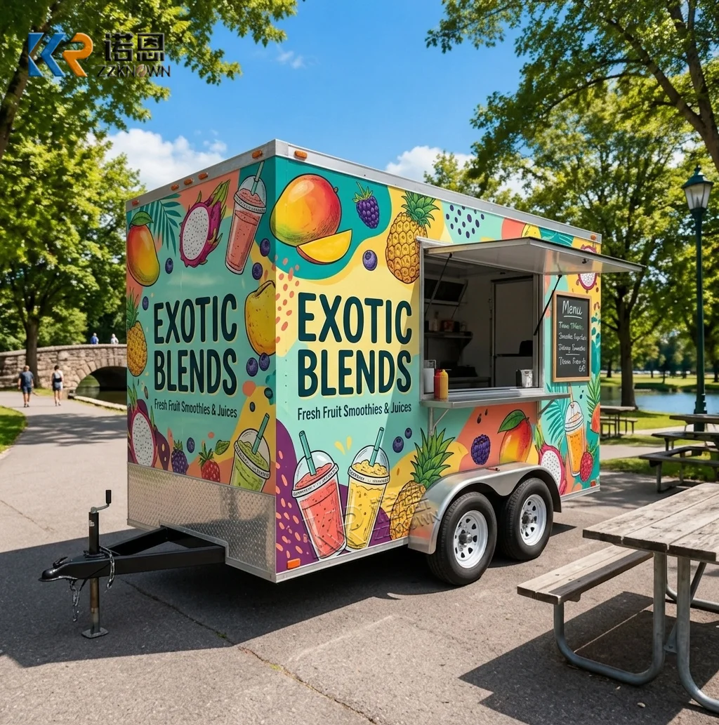 Mobile Food Trailer with LED Lights, Commercial Food Truck for Fast Food & Street Vending