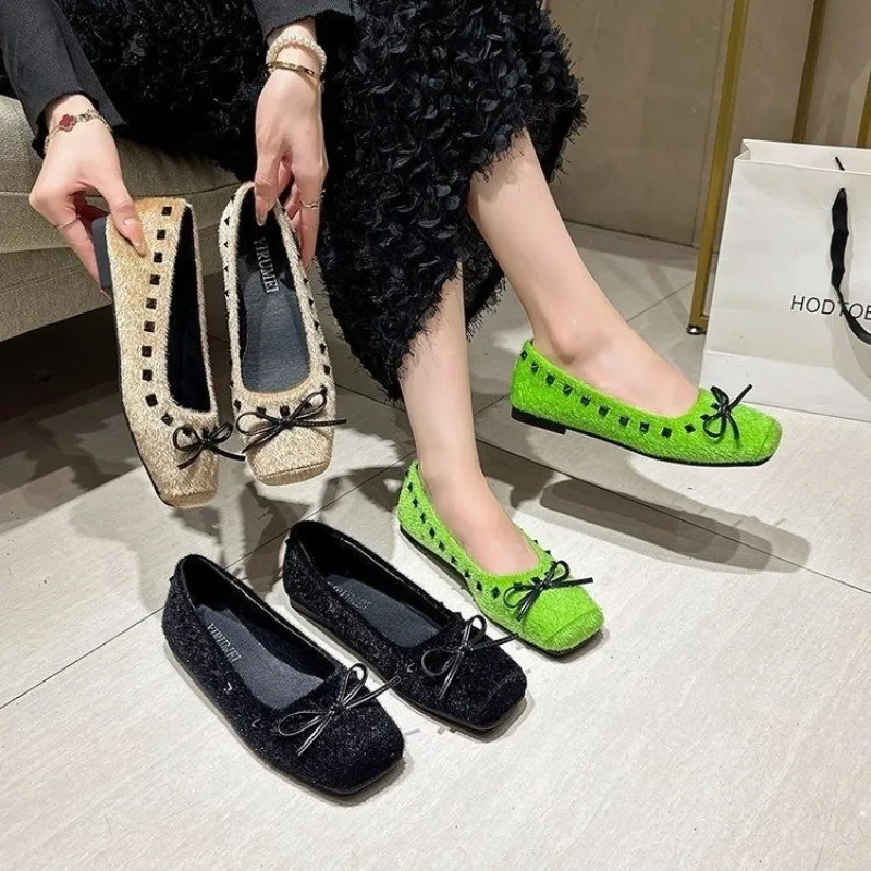 フレンチスタイルのスクエアトゥフラットシューズ、女性用浅めグ - Loafer Flat Women のレビューと価格