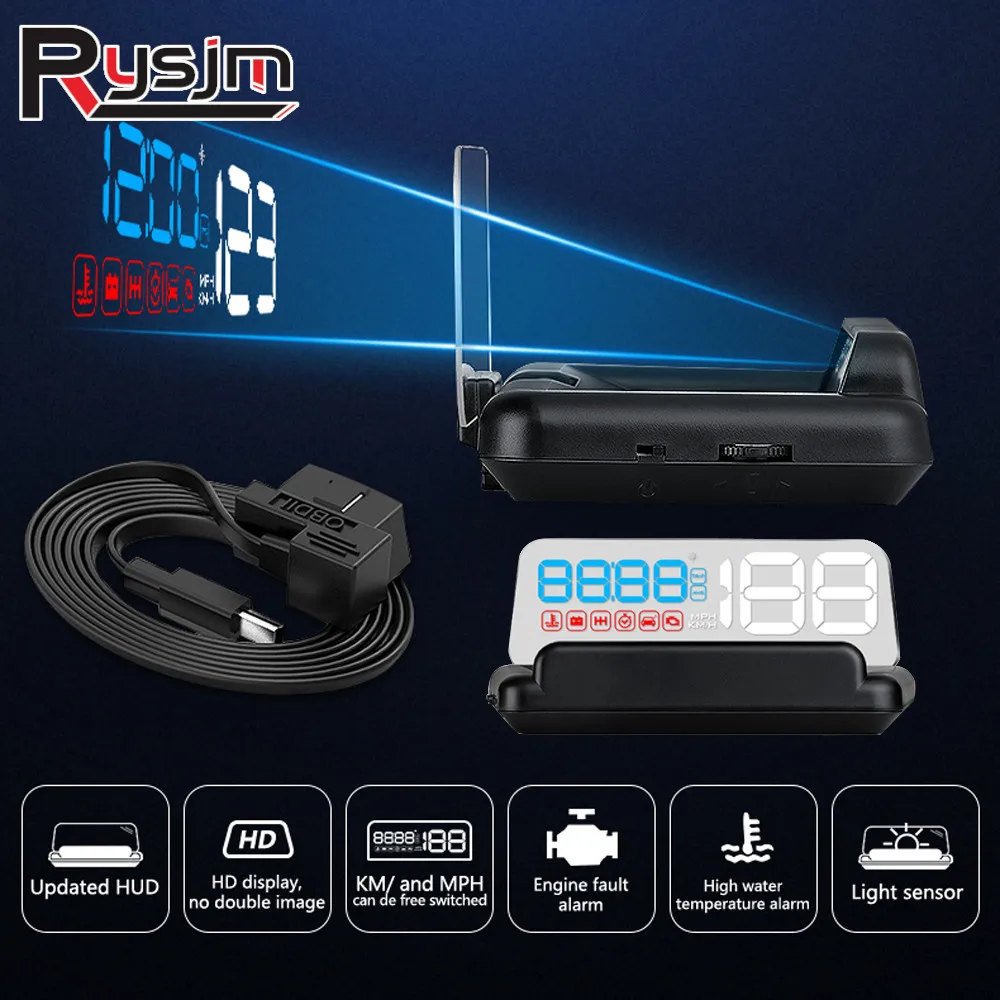 OBD2 Speedometer C500 HUD OBD Gauge Windshield Projector Car Head Up Display Water Temperature RPM Voltage Security Alarm Custom