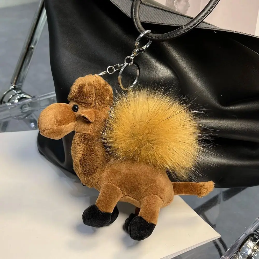 Cute Furry Camel Keychain Fluff Ball Bag Pendant Backpack Decoration Soft Car Key Chain Plush