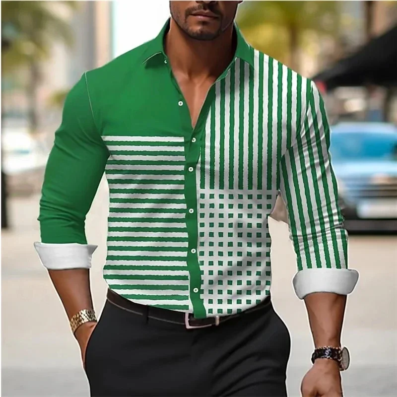 

Summer Men's Long Sleeve Shirt Front Placket Beach Design Digital Print Design Comfortable Wear Lapel Design Men's Top Casual