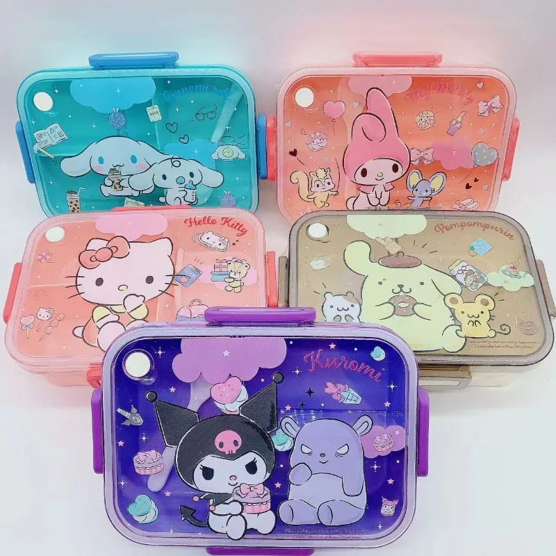 

New Sanrio Hello Kitty Kawaii Cinnamoroll Separate Lunch Boxes Plastic Kuromi Melody Bento Box Fruit Salad Box Child Tableware