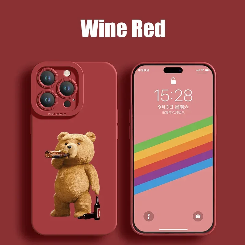 New Cartoon Teddy Bear Couple Phone Case For iPhone 15 13 14 Pro Max 11 12 Mini  X XS XR 7 8 14 15 Plus Soft Silicone Cover