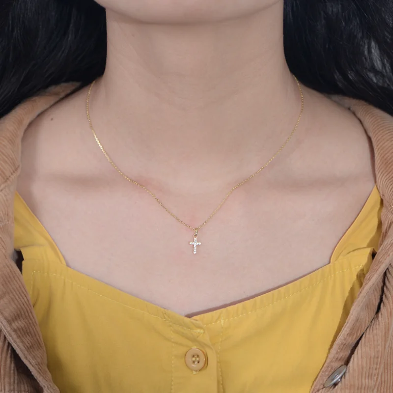 Klassische Kreuzanhänger-Halskette aus Edelstahl, geometrischer Choker, Partygeschenk für Frauen – Detail 13