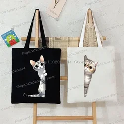 Funny Cat Series Shoulder Bags Women Cartoon Animal Kitten Collapsible Tote Bags Fashion Cat Trend Shopping Bags Women's Handbag