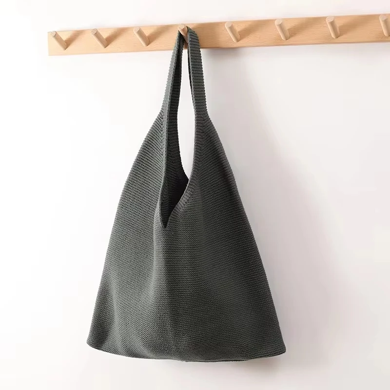 Bolso de mano de punto de lana trenzada para mujer, bolsos de hombro de ganchillo, arte de moda coreana, Chic, otoño e invierno, 2022