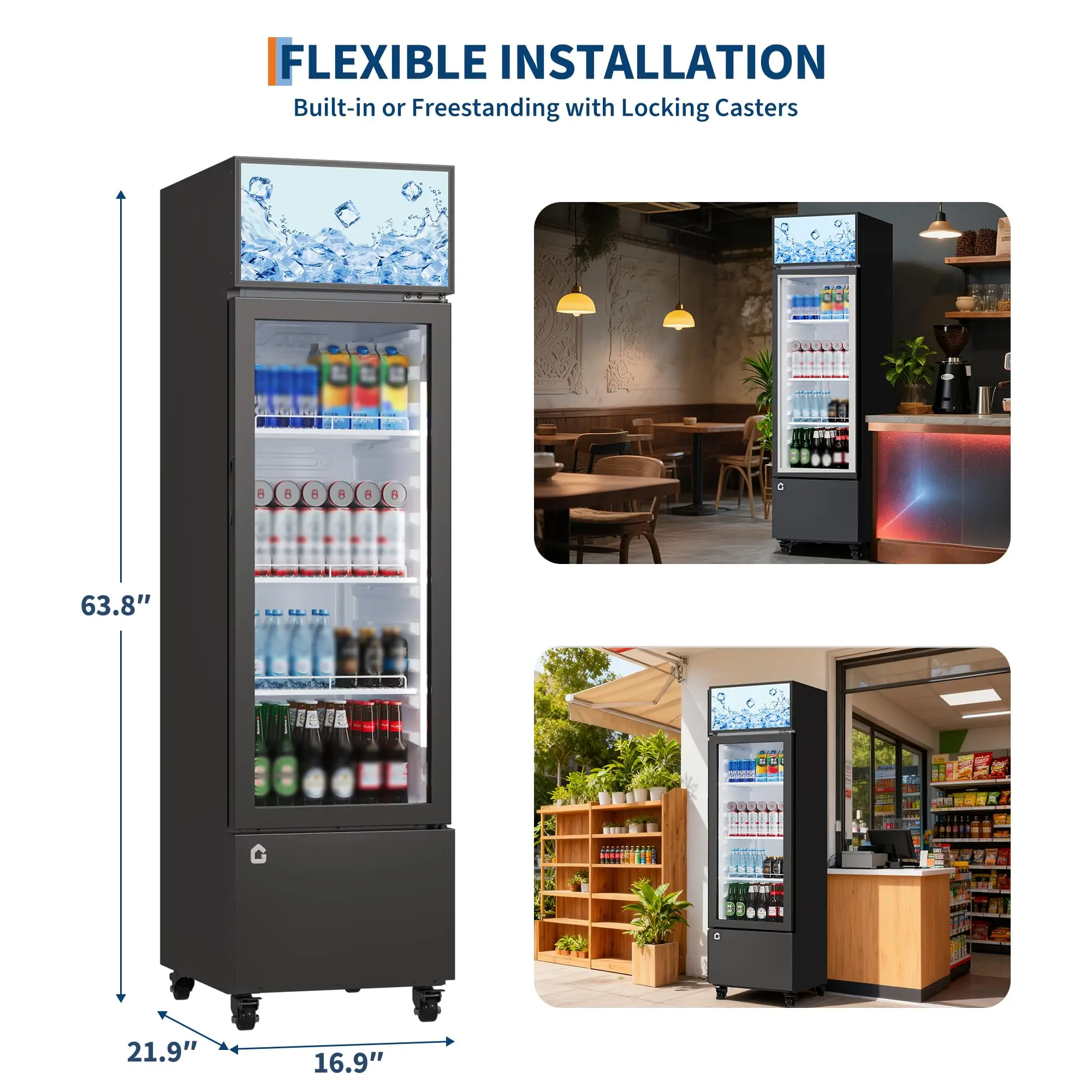 6.1 قدم مكعب ثلاجة المشروبات التجارية باب زجاجي خالي من الصقيع 360 ° تبريد أرفف قابلة للتعديل مبرد البضائع #2