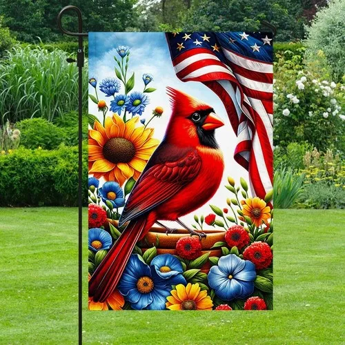 Patriotic Cardinal 4th of July Floral American Flag Graden Flag ZZO EEZ