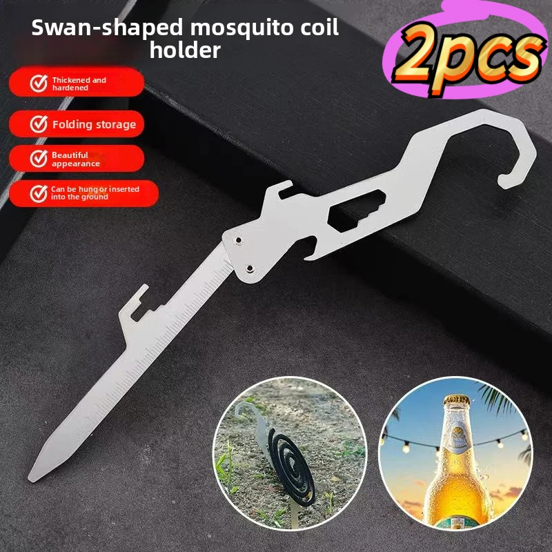Foldable Stainless Steel Multi Tool Mosquito Coil Holder Hook Opener Ruler Outdoor Camping Survival Gear