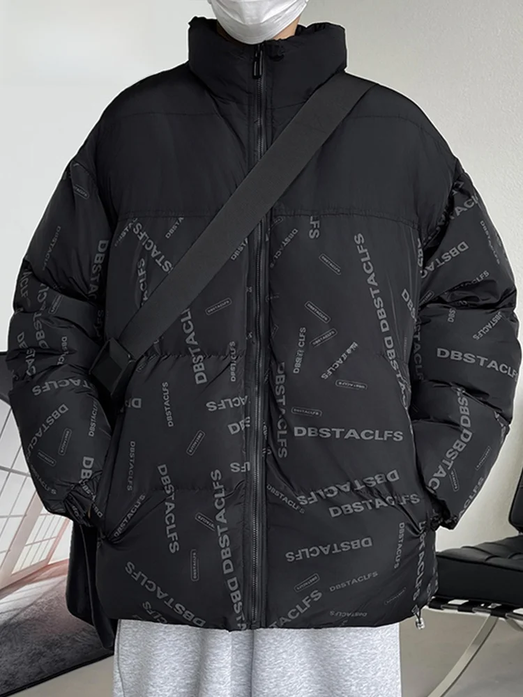MoChao Large Size Cotton Jacket Men's Winter New Loose Fashion Brand Color Block Thickened Casual Warm Stand Collar Coat