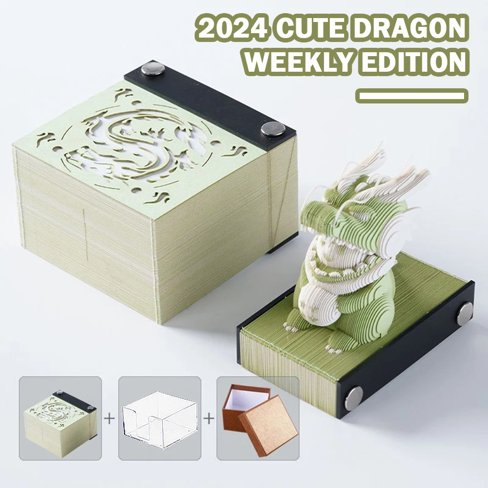 2024 3D Cute Cartoon Dragons Weekly Calendar Stylish DIY Paper Notes For Homes Office