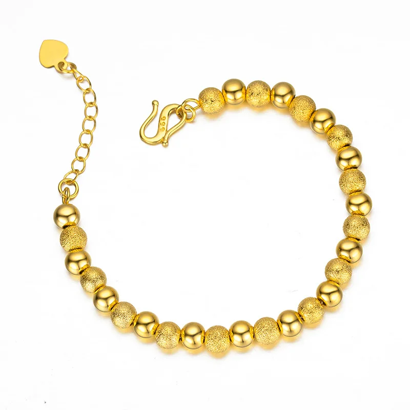 9999 real gold 24K yellow gold Frosted Round Beads Ladies Bracelet 6mm