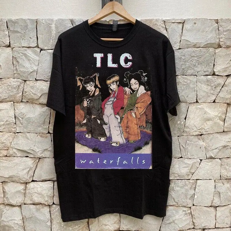 TLC Band Waterfalls Black Cotton T Shirt Full Size S 5XL