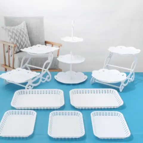 केक स्टैंड व्यंजन कपकेक स्नैक्स प्लेट्स प्लास्टिक कैंडी लिविंग रूम होम तीन-परत फल प्लेट रचनात्मक आधुनिक फल टोकरी 10 best sales कैंडी ट्रे - №3