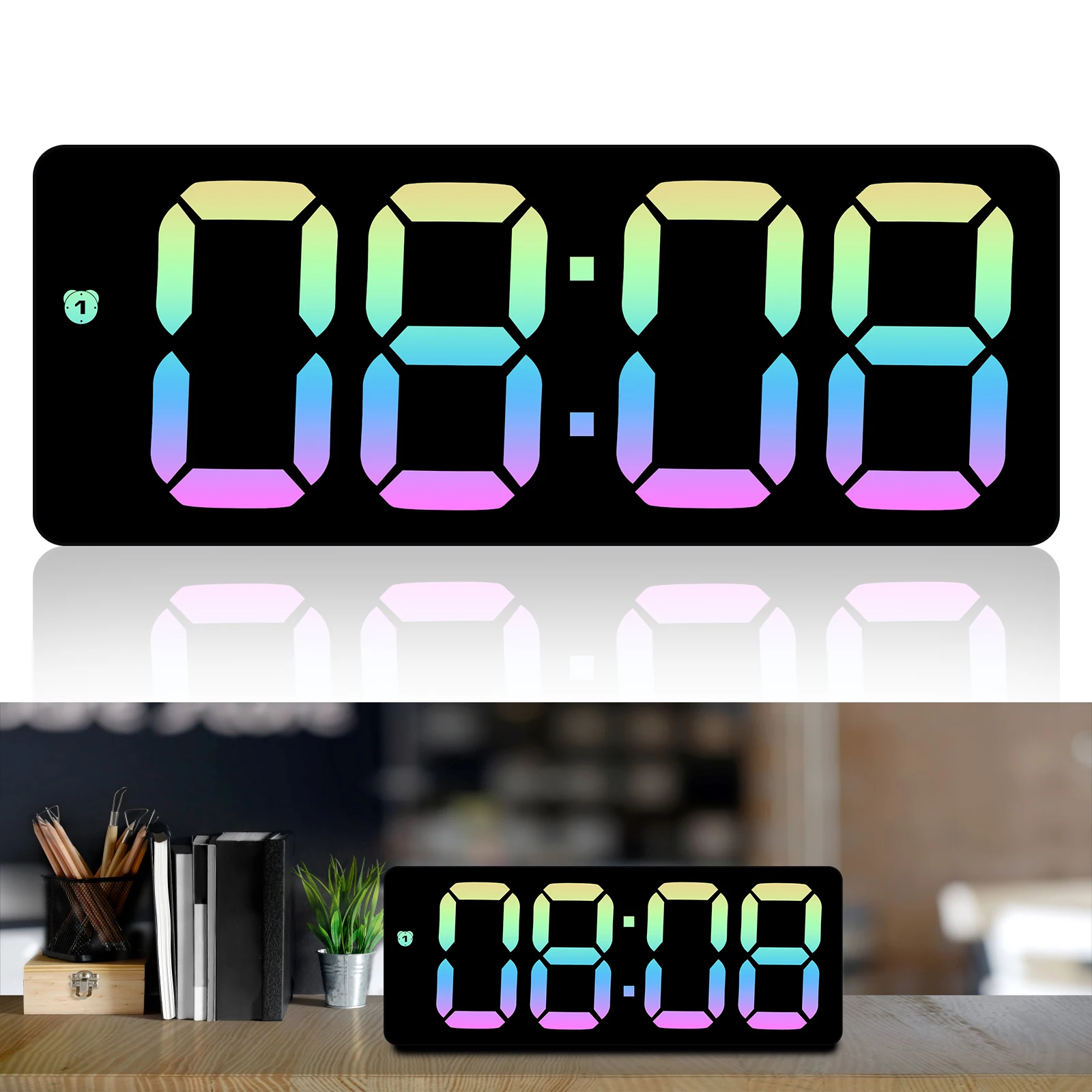 

1/5 sets Creative Number Clock 3 Level Dimmable Digital Clock Voice Control with Temperature Display 12/24H Electronic LED Clock