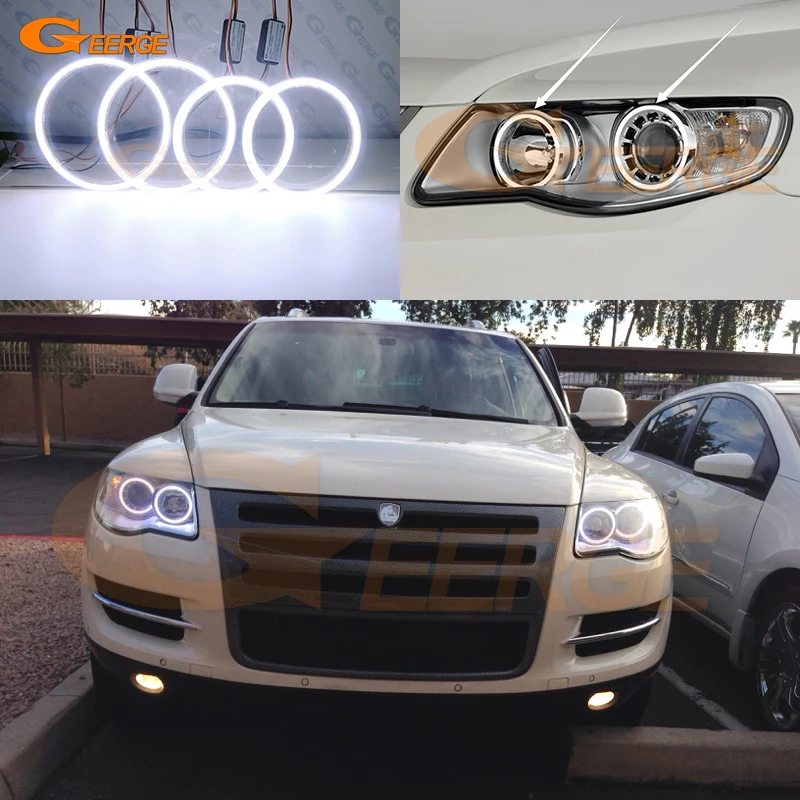 For Volkswagen VW Touareg 7L 2003 2004 2005 2006 2007 2008 2009 2010 DRL Ultra Bright COB Led Angel Eyes Kit Halo Rings view 2