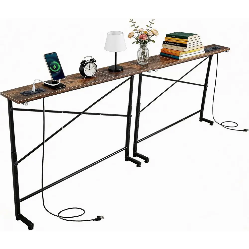 

78" Narrow Soa ole Table with Outlets & x-Brace,Adjustable Height Slim Behind Couch Table or Entryway,Hallway,Living Room,Bedroo