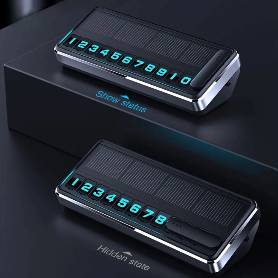 Solar Car Phone Number Plate Temporary Parking Card Hidden Plates Car Park Stop Multiple Number Parking Gadgets Luminous