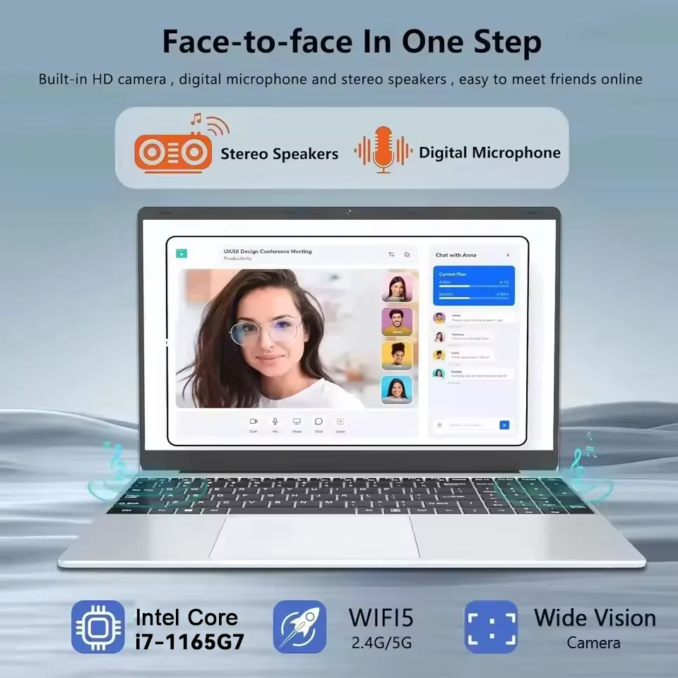 Laptop 15.6' Windows 11 16GB RAM 2TB SSD Intel I7-1165G7 Ultra Slim Notebook Gamer 1080P Display Office Study Computer PC