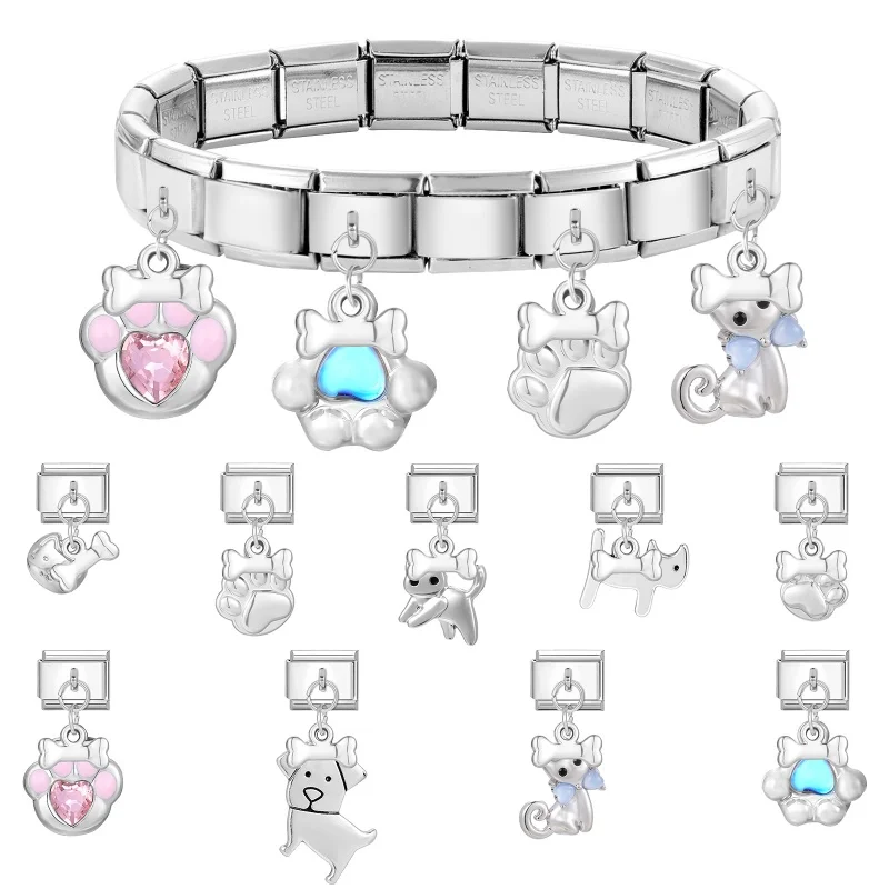 جديد الزركون مشرق ستار القمر الانحناء لطيف الكلب طائرة العنكبوت الروابط الإيطالية سحر صالح 9 مللي متر الفولاذ المقاوم للصدأ سوار مجوهرات DIY بها بنفسك صنع #2