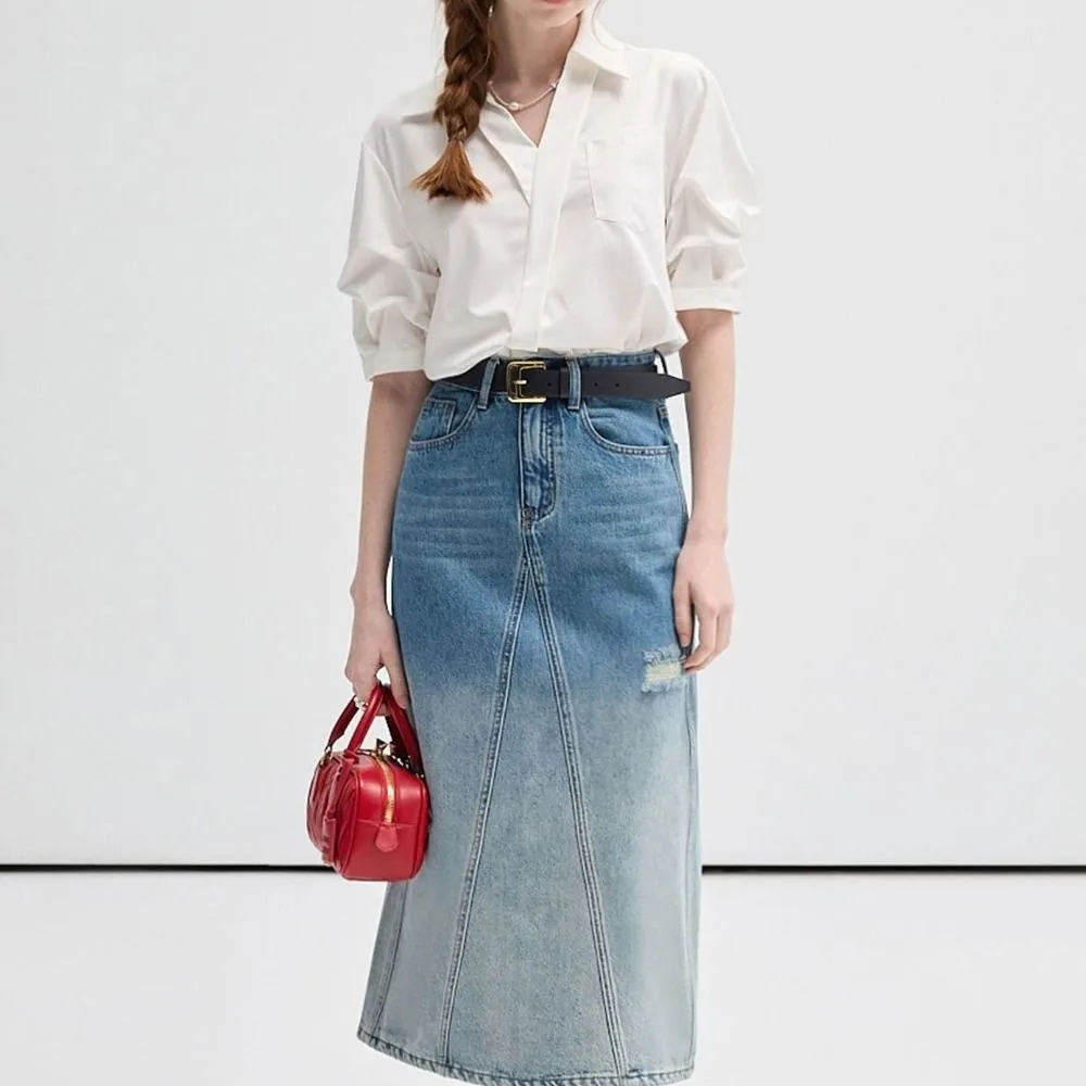 V-neck Long Sleeve Shirts Tops Short Slim Fit White Korean Style Blouse Simple Loose Clothing Sleeves Slim Buttons Shirts