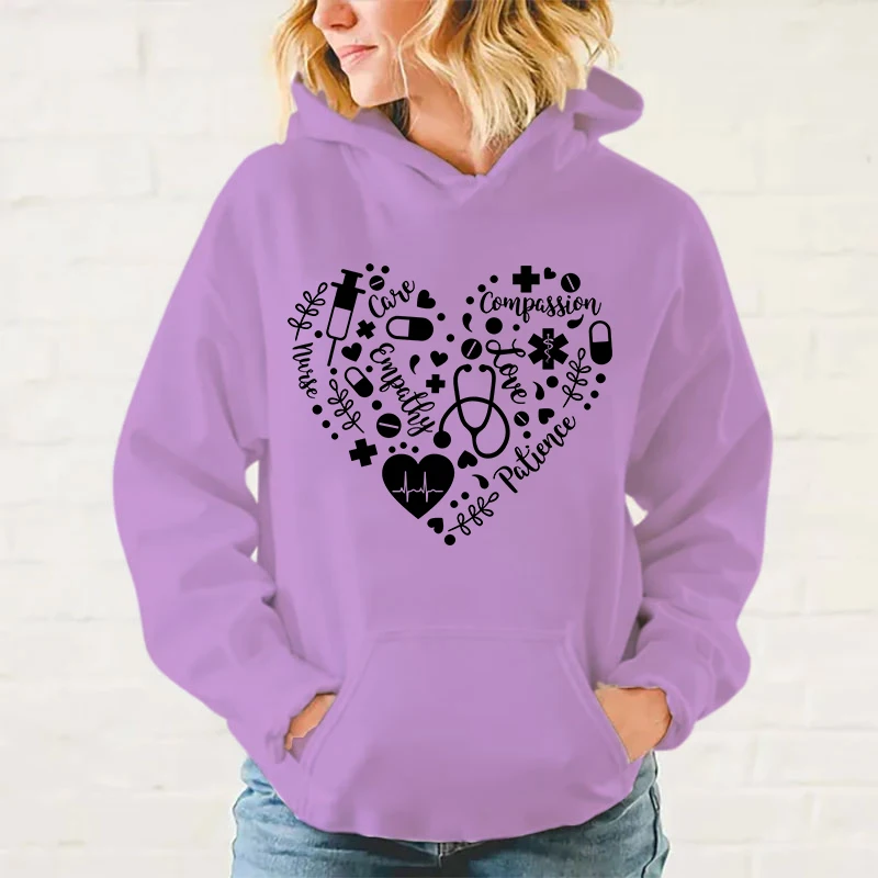 New International Nurses\' Day Nurse Love Printing Hoodies Loose Sweatshirt Women Men Personality Long Sleeve Casual Tops