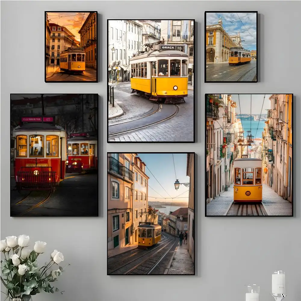 Lisbon Vintage Yellow Tram Poster High-definition stickers ideal gifts for living rooms hallways