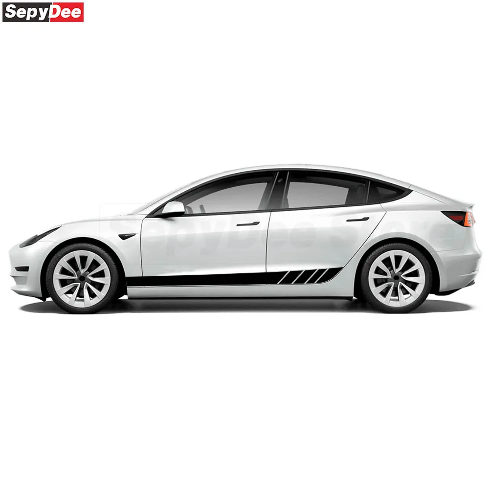 Car Side Stripes Skirt Stickers Auto Body Hood Bonnet Sports Style Decals For Tesla Model 3 Model Y Model S Model X Accessories