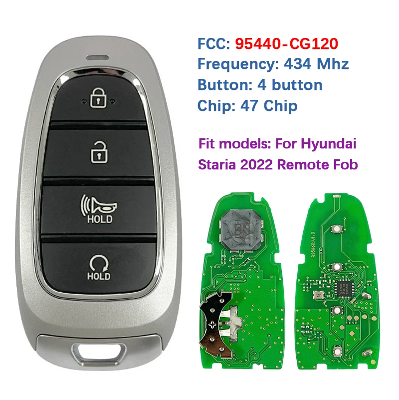 

CN020531 Aftermarket 4 кнопки смарт-брелок с дистанционным управлением 47 чипов 433 МГц FCC 95440-CG120 для Hyundai Staria 2022