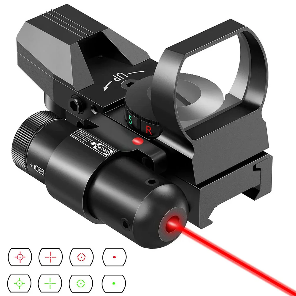 Mira óptica réflex de punto rojo y verde, 1x22x33mm, con láser, colimador de mira telescópica para caza con interruptor remoto, riel de 20mm