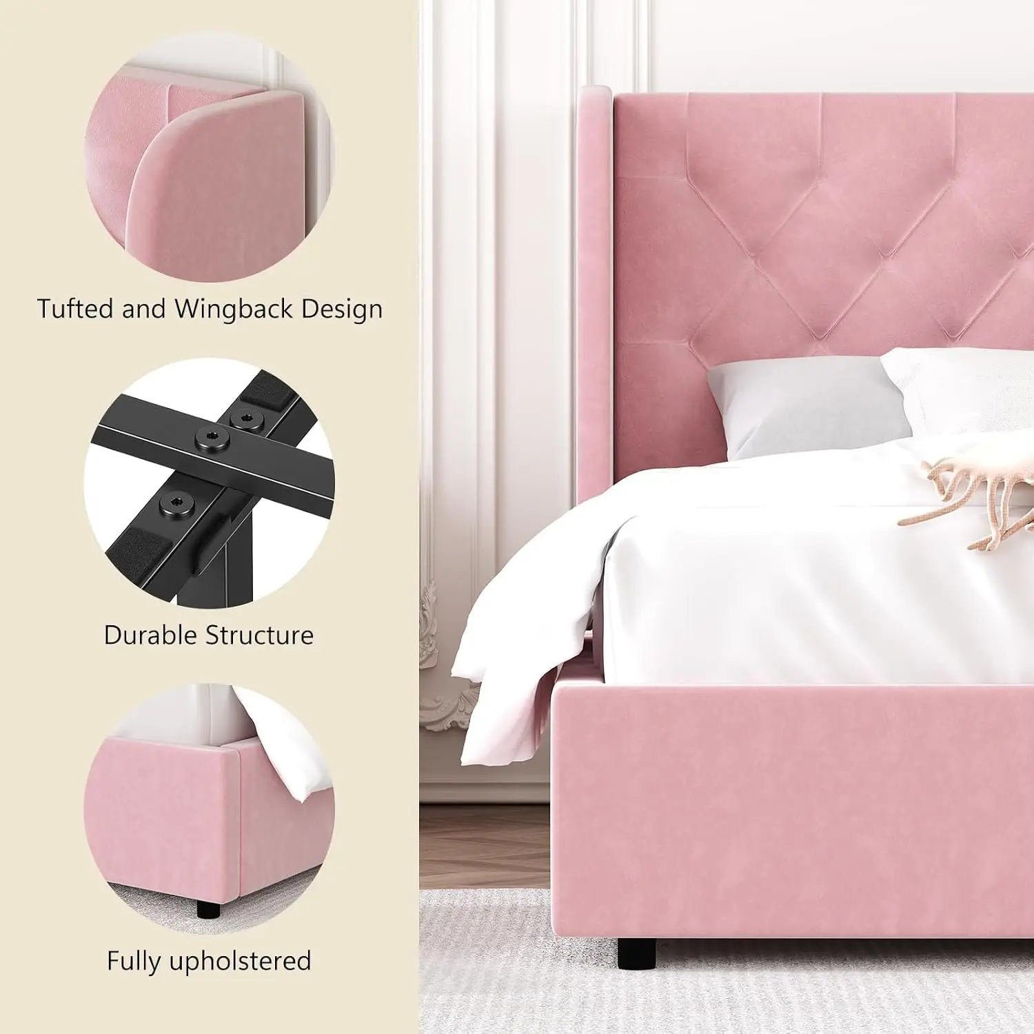 Upholstered Platform Bed With Headboard King Size, Customized image 6