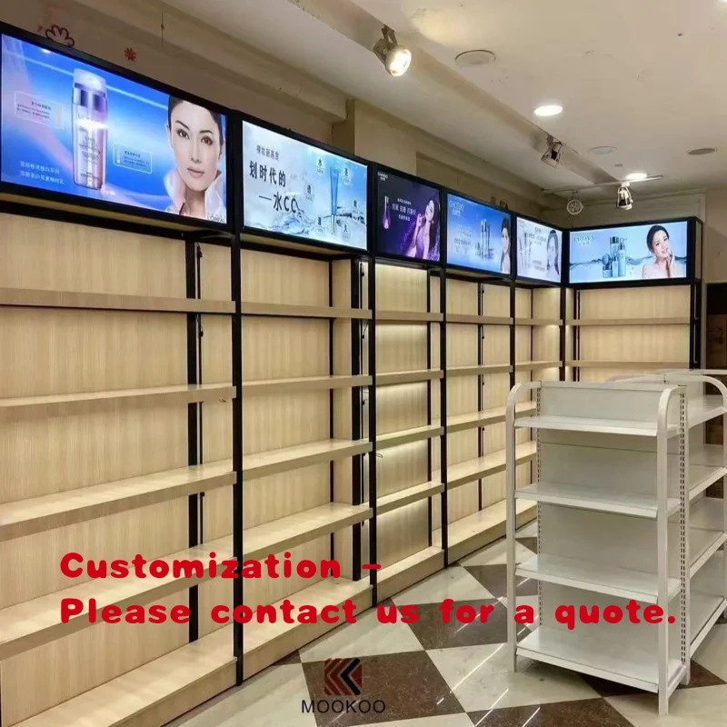 custom.Customized Heavy-Duty Metal and Wood Display Shelving Unit Premium Wooden and Metal Cabinet Rack Store, Retail