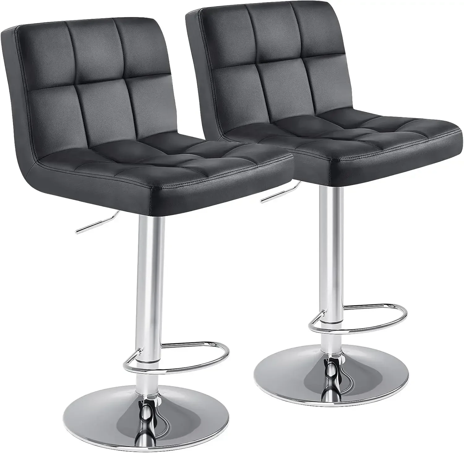 

Bar Stools Set of 2, Armless Adjustable Swivel Barstools, PU Leather Hydraulic Kitchen Counter Height Bar Stools, Black