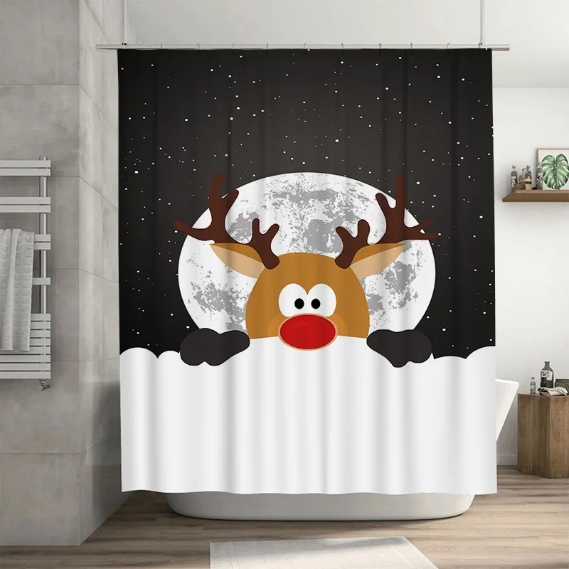 

Tuniu Charming Reindeer Forest Shower Curtain Cute Animal Woodland Bathroom Decor Set Waterproof Fabric Backdrop