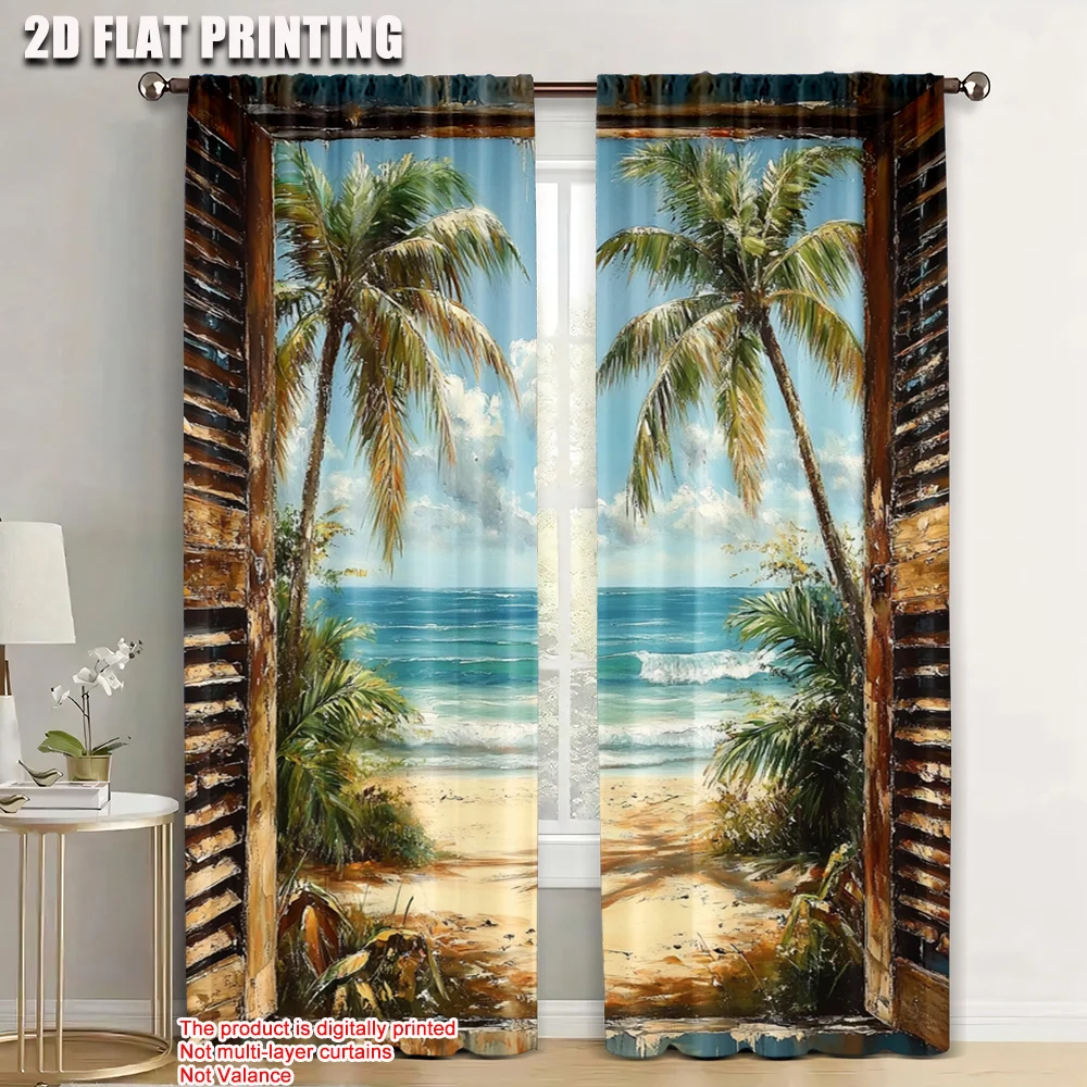 

2pc, Curtains Beach 1 Versatile Durable Polyester,Without Electricity Versatile Perfect for Living Room, Outdoor Decor