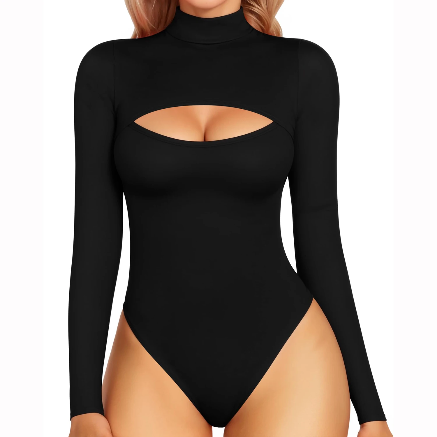 Bodys mit hohem Kragen für Frauen, Bauchkontrolle, Body Shaper, schlankmachend, sexy, offene Poren, einteiliger Body mit langen Ärmeln, Shapewear, Neu