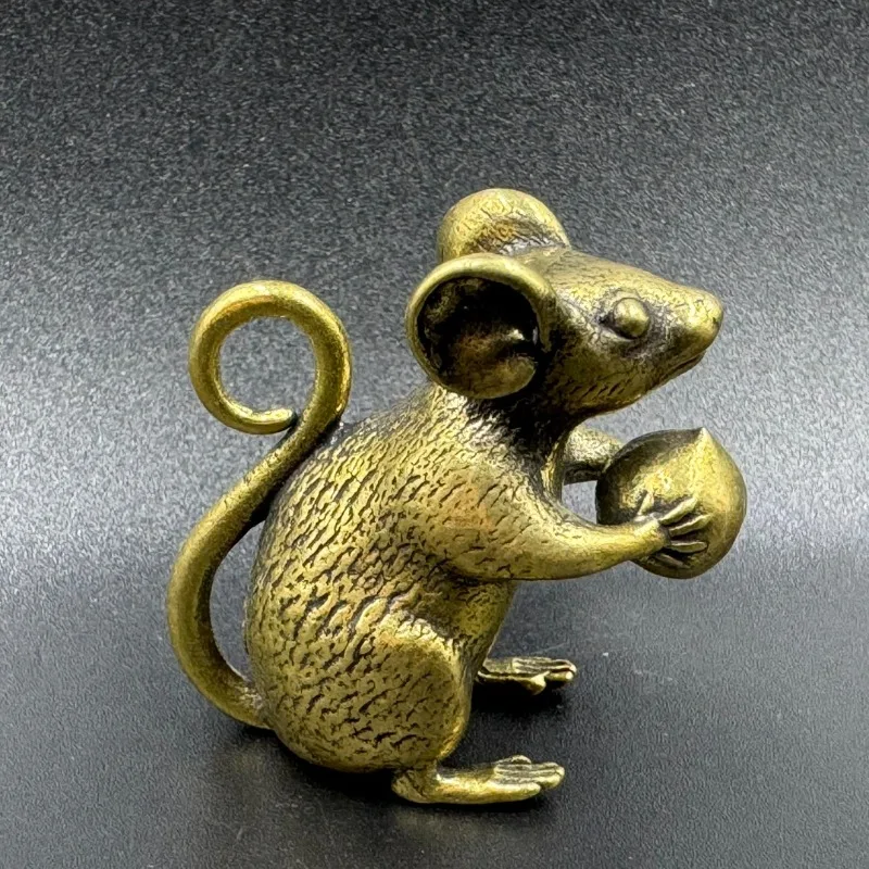Brass Fun Mouse Offering Peach Cute Mouse Handmade Mini Pendant Brass Handicraft Ornament