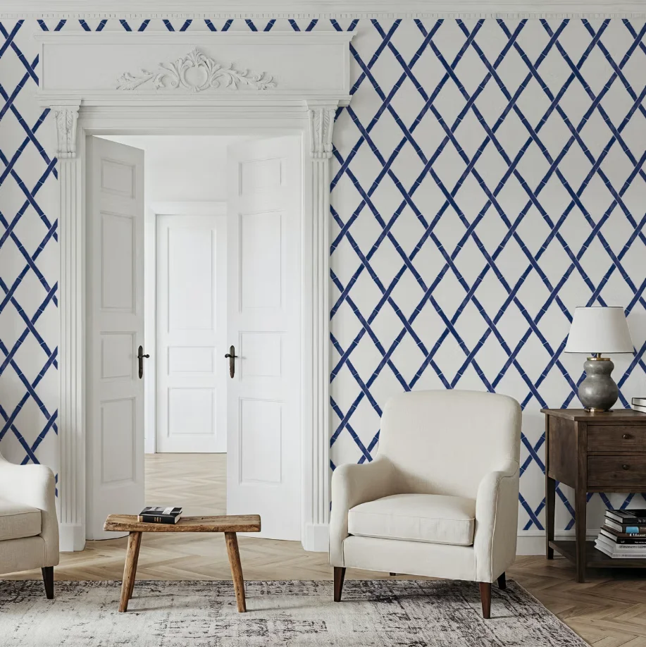 Customized Size Mural Blue Diagonal Cross Overlapping Bamboo Pole Unlimited Overlapping Wallpaper Living Room Bedroom 3d murals