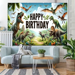 Jurassic dinosaur banner, happy birthday photo decoration background, perfect for family gatherings and birthday parties