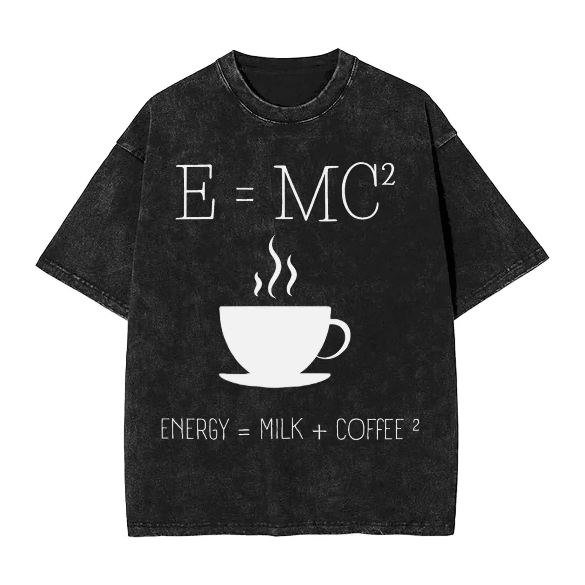 

E = MC2 Energy = Milk + Coffee Футболка Хип-хоп Мытые хлопковые уличные футболки Винтаж для мужчин Женская уличная летняя футболка