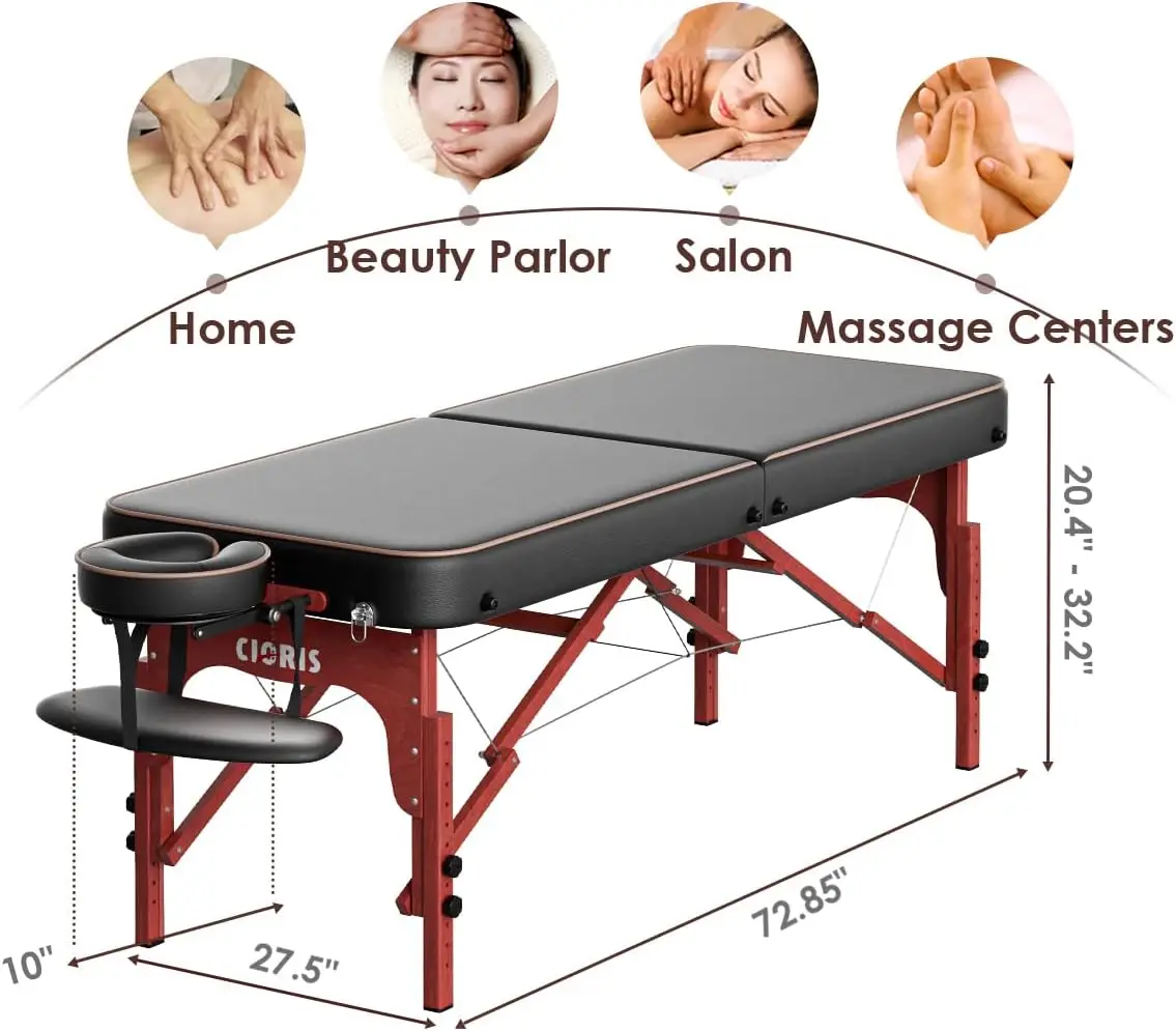 Mesa de masaje profesional de 84 pulgadas, soporte de pierna de madera reforzada portátil, plegable, ligero, para salón de Spa, tatuaje M, hasta 1100 libras