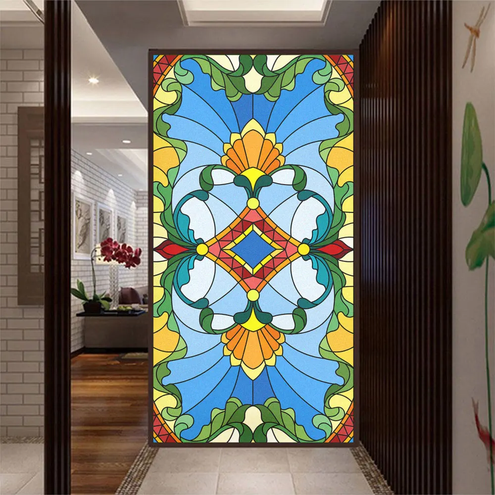 Glue-free Privacy Glass Window Frosted Sticker Vintage Pattern Glass Door Static Cling Film PVC UV Protection Glass Window Film