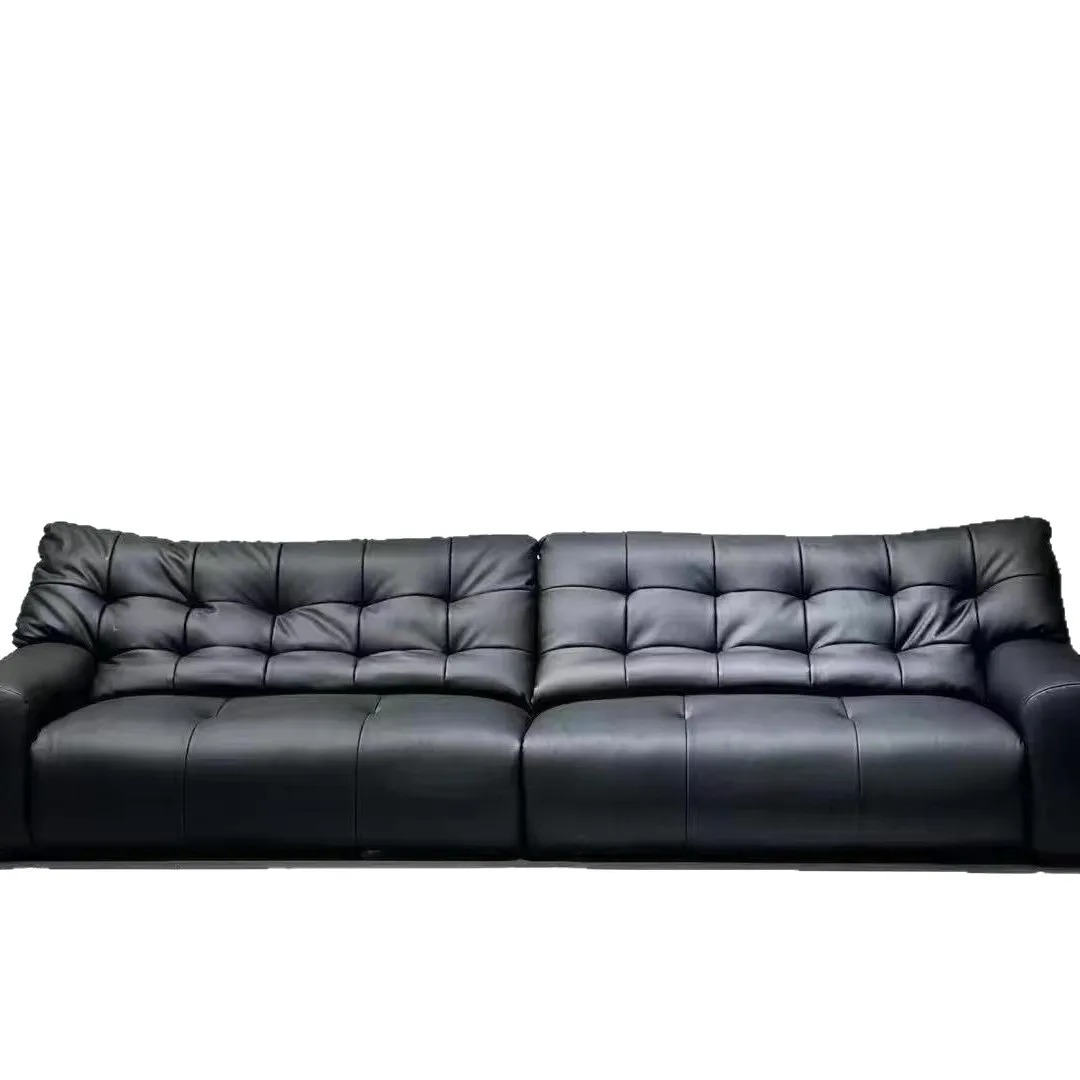 

Minimalist Italian big black bear sofa, living room leather sofa, first layer cowhide high backrest