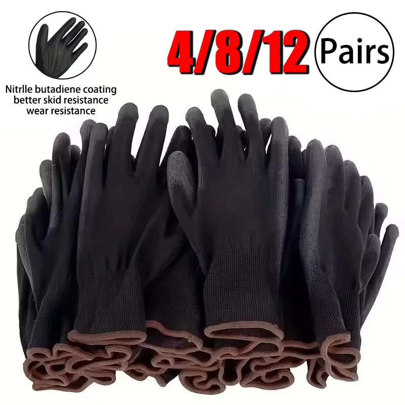 4/8/12Pairs Coating Gloves with Elastic Anti-Slip Wear-Resistant Nylon Gloves Durable Gardening Machinery Automotive Repair