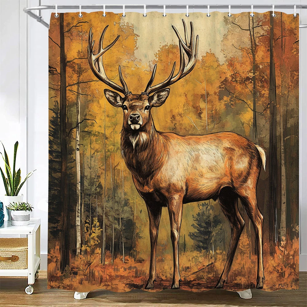 

Forest animals, elk and deer Shower Curtain 3D Printed Polyester Fabric Bathroom Curtains Home Decor Curtain With Hooks