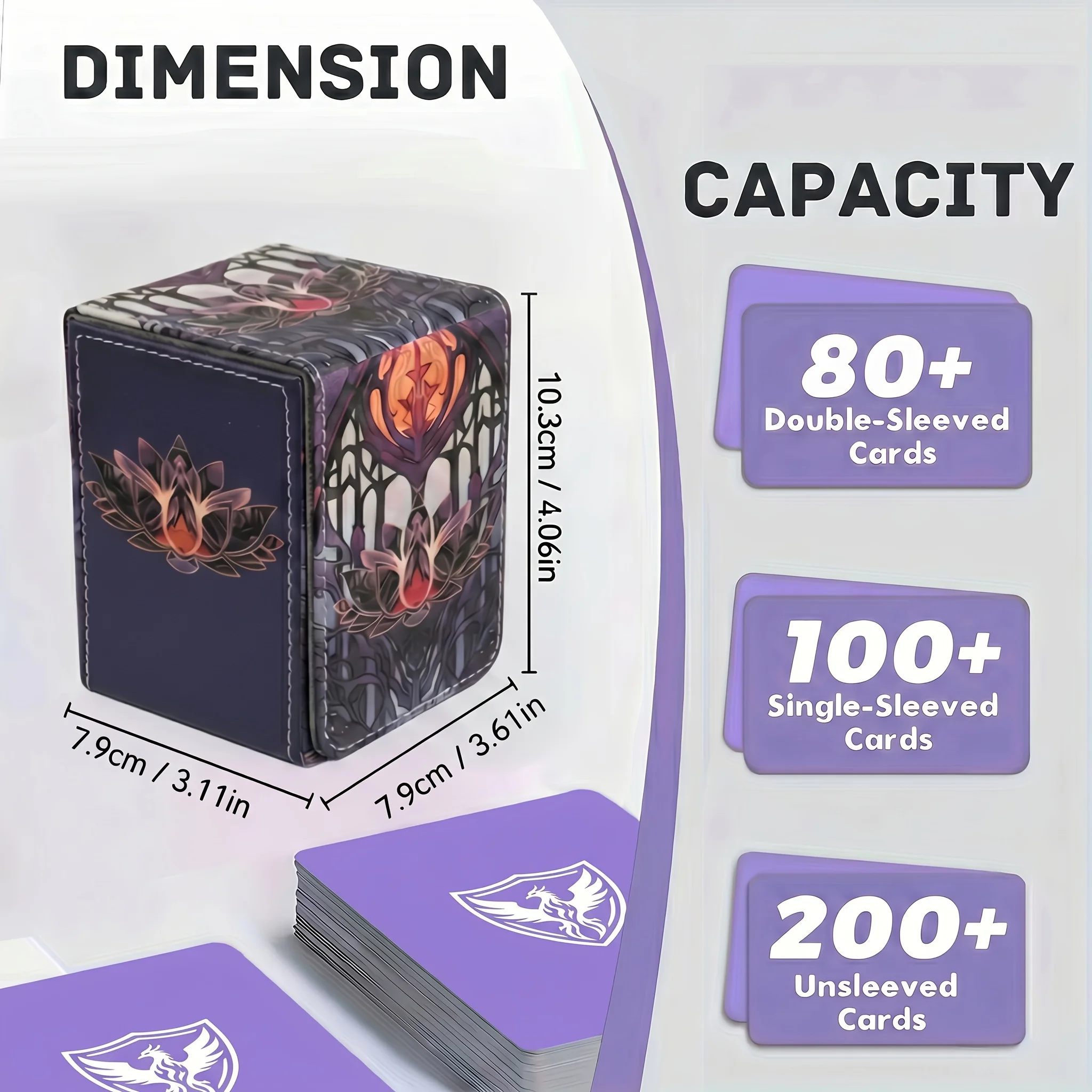 Premium Card Box - Can Hold More Than 100 Single Set Cards, Trading Card Storage Box Suitable for Tcg/Ptcg/Ygo Cards, Sports Card Holder with 2 Dividers, Perfect for Card Enthusiasts, Purple - Lotus, Exquisite and Compact, Ideal Gift Item