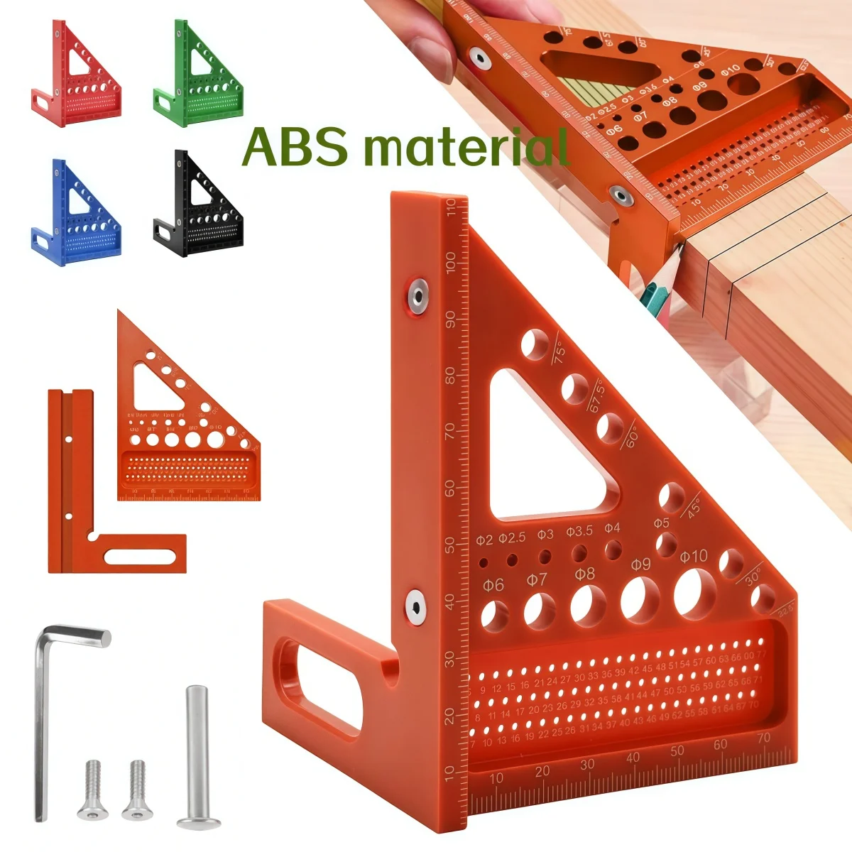 ABS Multi-Angle Measuring Mini Ruler, 45/90 Degree Woodworking Square Protractor, Miter Triangle Ruler Layout Measuring Tool