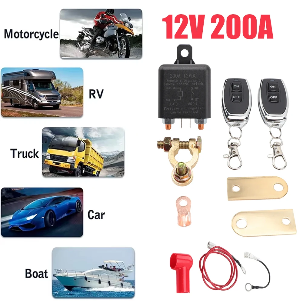 DC12V 200A مفتاح البطارية التتابع البطارية قطع المعزل التبديل مكافحة سرقة مع مفاتيح التحكم عن بعد لشاحنة سيارة #1